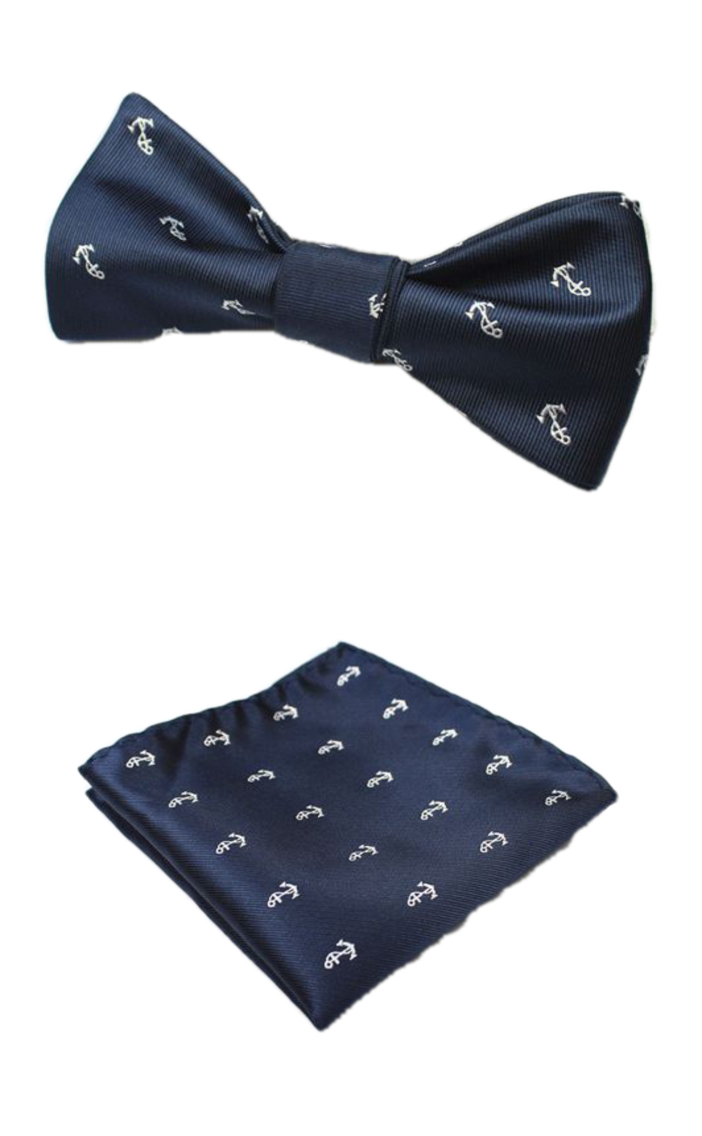 Dark Blue and Anchors Bow Tie with Pocket Square