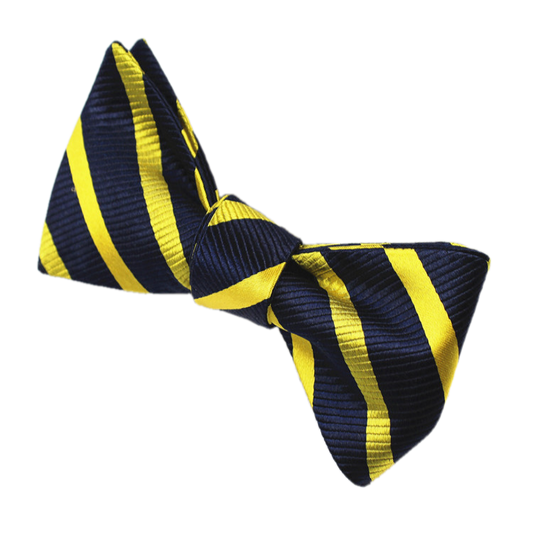 Dark Blue and Gold Striped Silk  Bow Tie