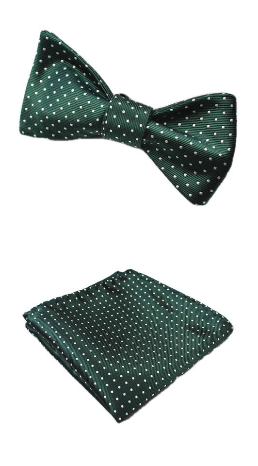 Green Polka Dot Bow Tie with Pocket Square